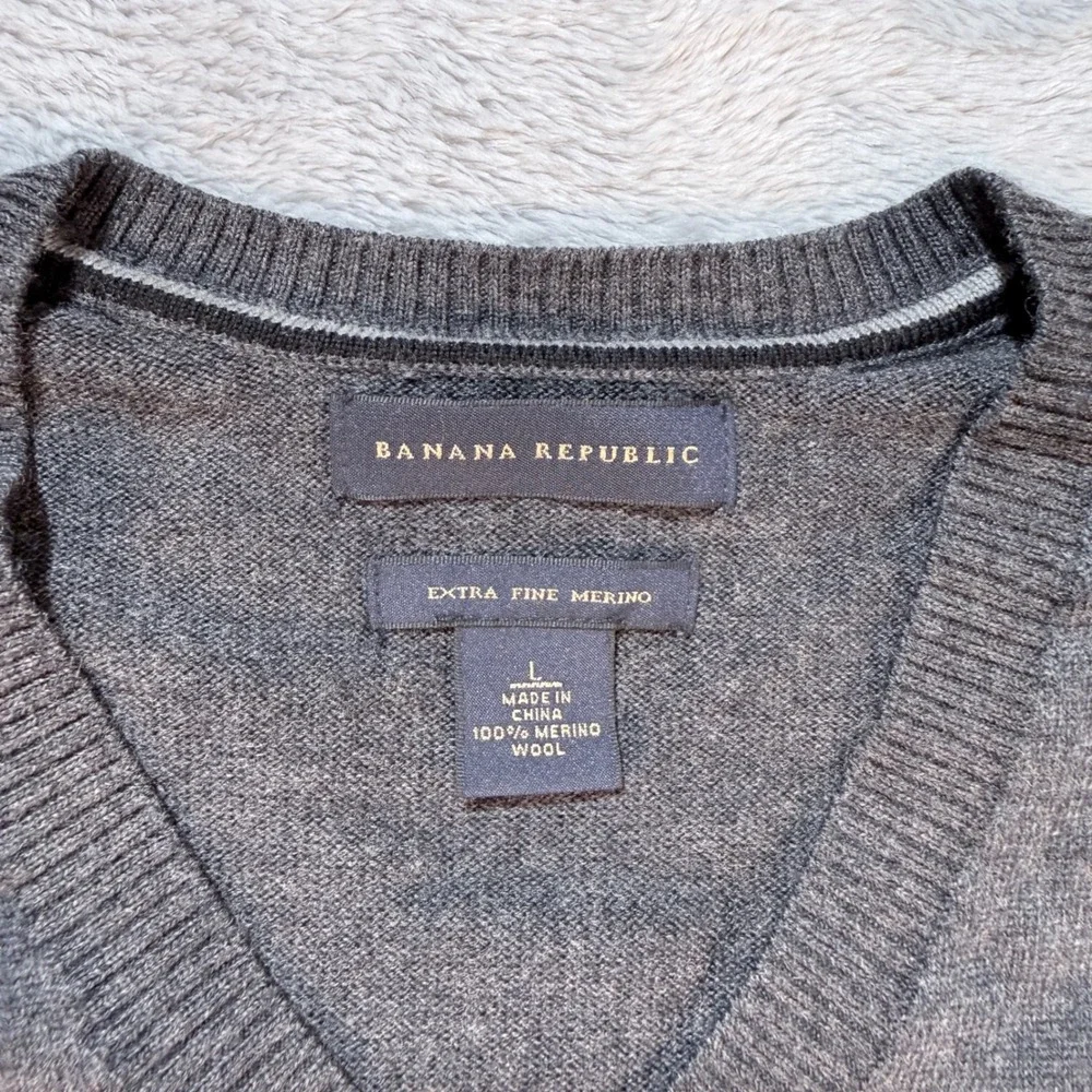 Banana‎ Republic Mens Extra Fine Merino Wool V Neck Sweater Dark Gray Size L